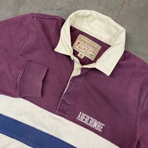 VTG Abercrombie Rugby Maroon Striped Long Sleeve Shirt Mens Medium